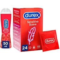 Durex Preservativos Ultrafinos Sensitivo Suave 24 condones + Durex Lubricante Fresa 50 ml